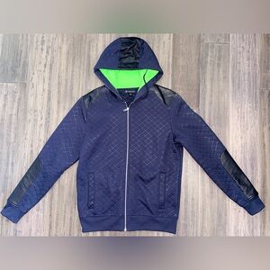 Men’s INC International Concepts Quilted Zip Hoodie Jacket size Small Navy -NWT